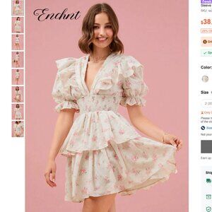 SHEIN Floral Print Puff Sleeve Short Sleeved Dress